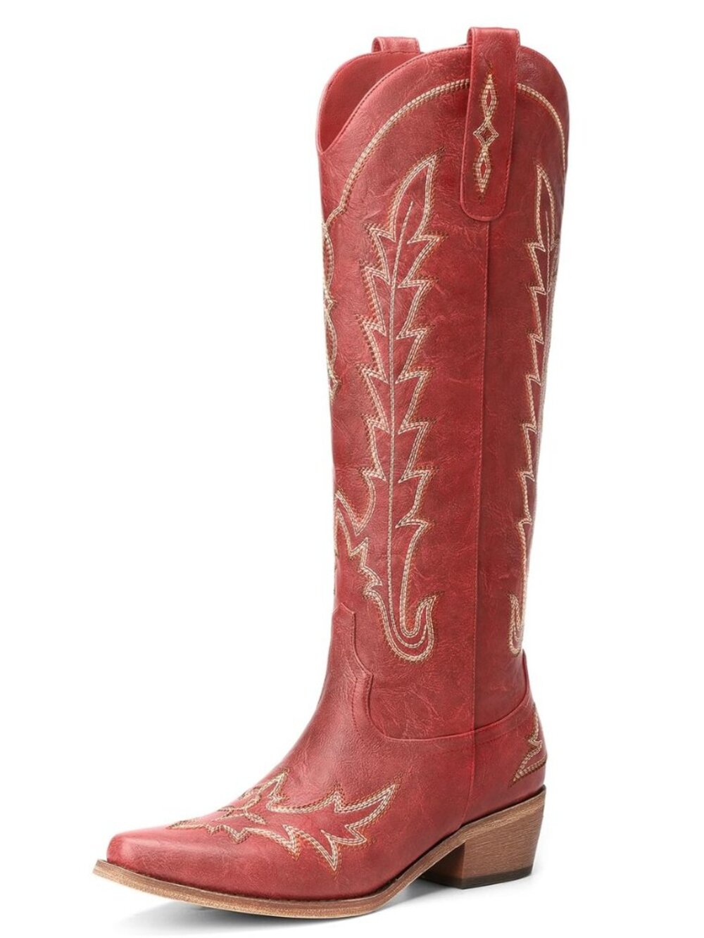 Cowboy Boots for Women - Knee High Pointed Toe Chunky Heel Pull On Zipper